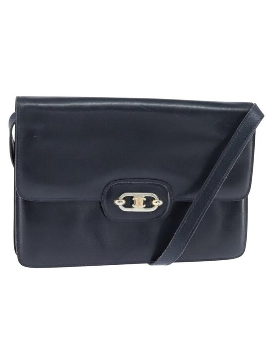 CELINE Handbags - Authentic CELINE Shoulder Bag Leather Navy Gold